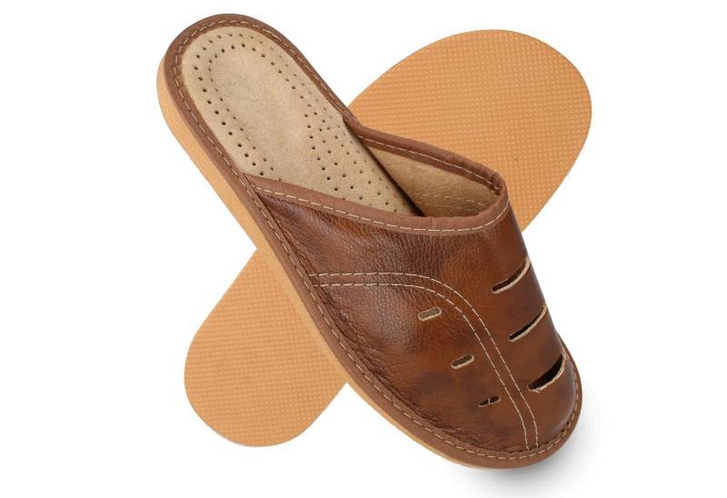 filsko Metz Herren Hausschuh Sommer Pantoffeln, Lüftungslöcher, Braun von filsko