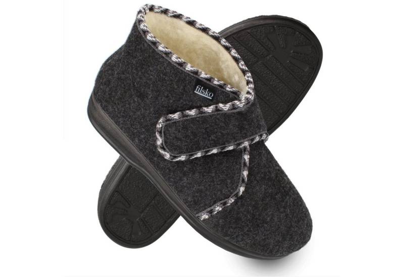 filsko Hedlunda Damen Filz Hausschuh (1 Paar, rutschhemmende EVA-Sohle) Klettverschluss, mit Schafwolle gefüttert von filsko