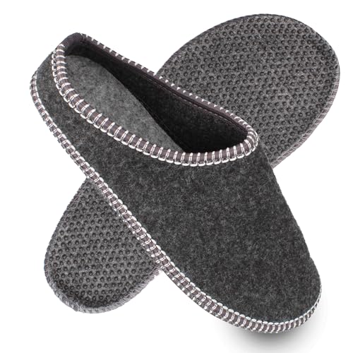 filsko Herren Filz Pantoffeln | Unisex | in grau Amrum | mit rutschhemmender Noppensohle | Hausschuhe aus Easy-Filz | zum Schlupfen | leicht am Fuß | EU-Schuhgröße 40 von filsko