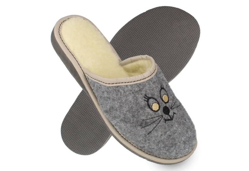 filsko Holmsund Damen Hausschuh Katzen Hausschuhe, Katzengesicht, Filzhausschuhe, Slip-On, Open-Toe von filsko