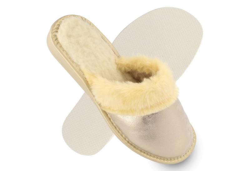 filsko Horne Damen Gold HausSchuhe Pantoletten Pantoffeln gefüttert Hausschuh von filsko