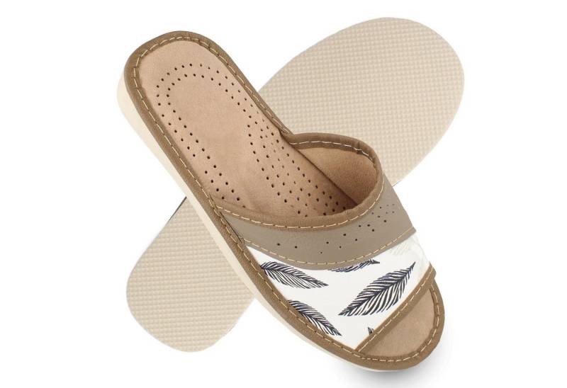 filsko Karvia Damen Hausschuh offen Sommer Leder Blumen Muster Hausschuh von filsko