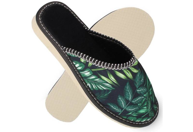filsko Kjellerup mit grünen Blättern Damen Hausschuh Blättermuster von filsko