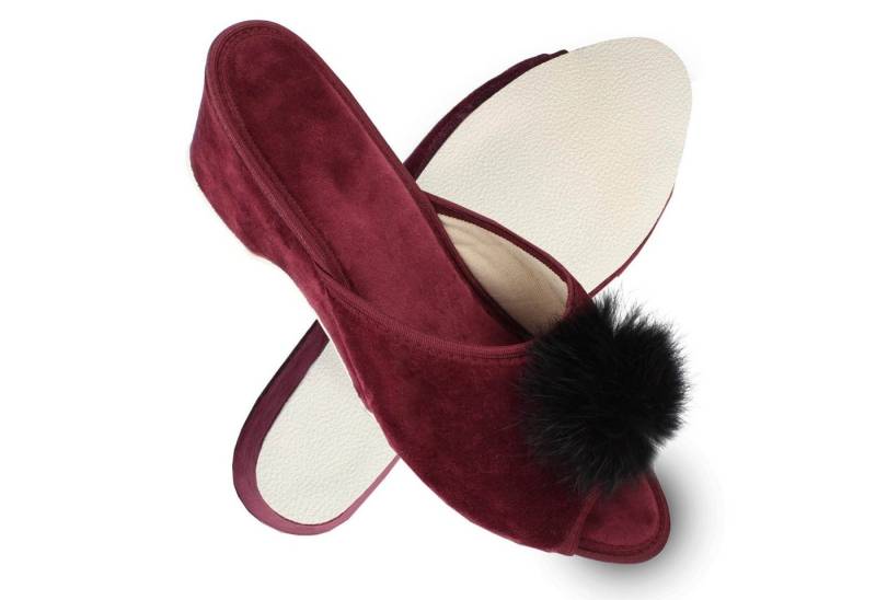 filsko Latina Elegante Samt Pantoffeln für Damen mit Puschel Hausschuh von filsko