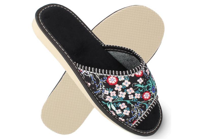 filsko Malmedy offene Damen Hausschuh mit Blumenmotiv, offene Slipper, Open-Toe von filsko