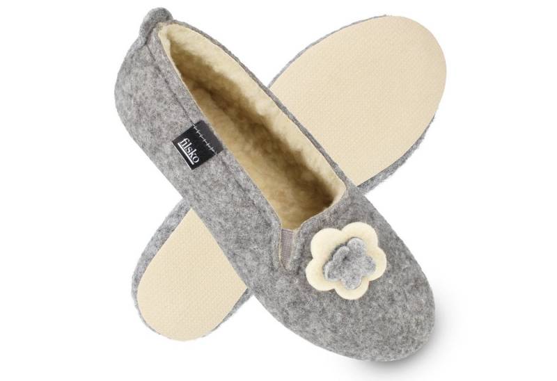 filsko Matka Damen Ballerina Hausschuhe Slipper mit Schafwolle gefüttert, zum Schlupfen, Blumen-/ Knopf-Applikation von filsko