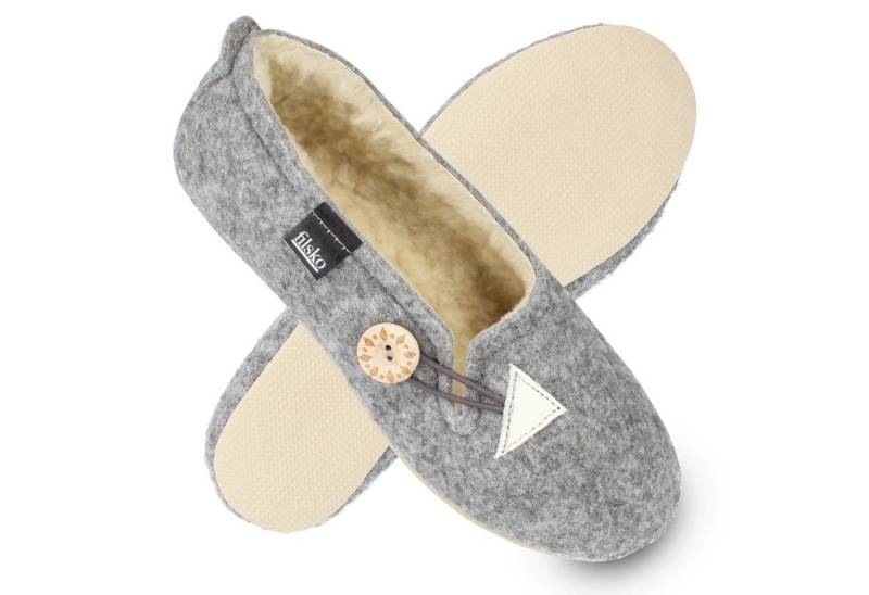 filsko Matka Damen Ballerina Hausschuhe Slipper mit Schafwolle gefüttert, zum Schlupfen, Blumen-/ Knopf-Applikation von filsko