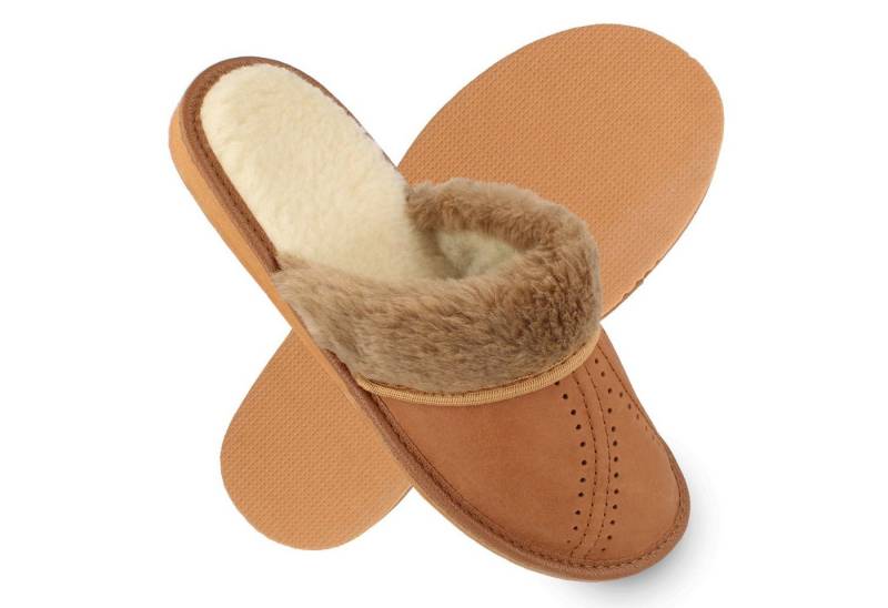 filsko Tondern Damen Winter HausSchuhe kuschelweich gefüttert aus Leder Braun Plüsch Hausschuhe von filsko
