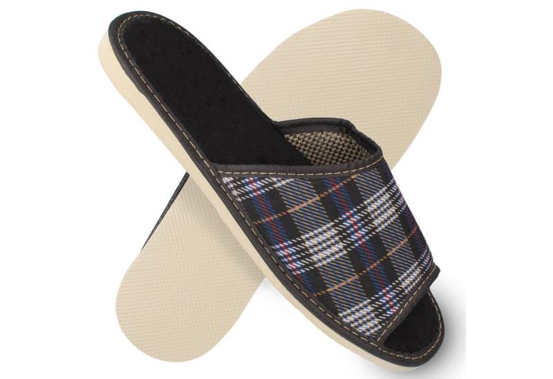 filsko Vejen Herren offen Hausschuh kariert, Slip-On, Open-Toe, samtweich von filsko