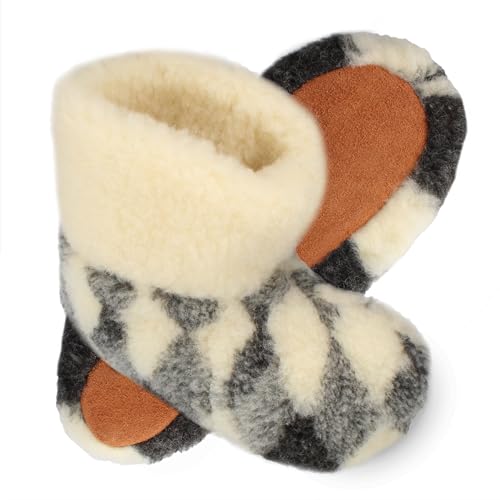 filsko Wollsocken Hausschuhe Unisex | in schwarz-weiß-kariert Nordkapp | Winterhausschuhe aus Schafwolle | Komfortweite K | Damen, Herren | EU-Schuhgröße 41 von filsko