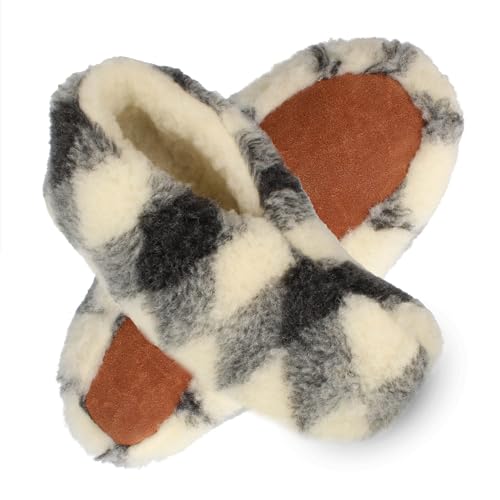 filsko Wollsocken Hausschuhe Unisex | in schwarz-weiß-kariert Uddevalla | Winterhausschuhe aus Schafwolle | reicht bis zum Knöchel | Komfortweite J | Damen | EU-Schuhgröße 42 von filsko