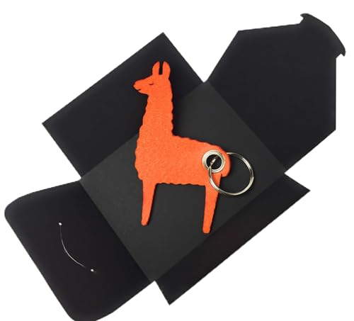 Toller Lama-Schlüsselanhänger in orange aus hochwertigem Filz samt Geschenkverpackung von filzschneider