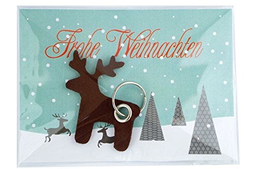 Weihnachtsgrusskarte Elch als Set mit Schlüsselanhänger aus Filz und Grusskarte / Postkarte - made-in-germany von filzschneider