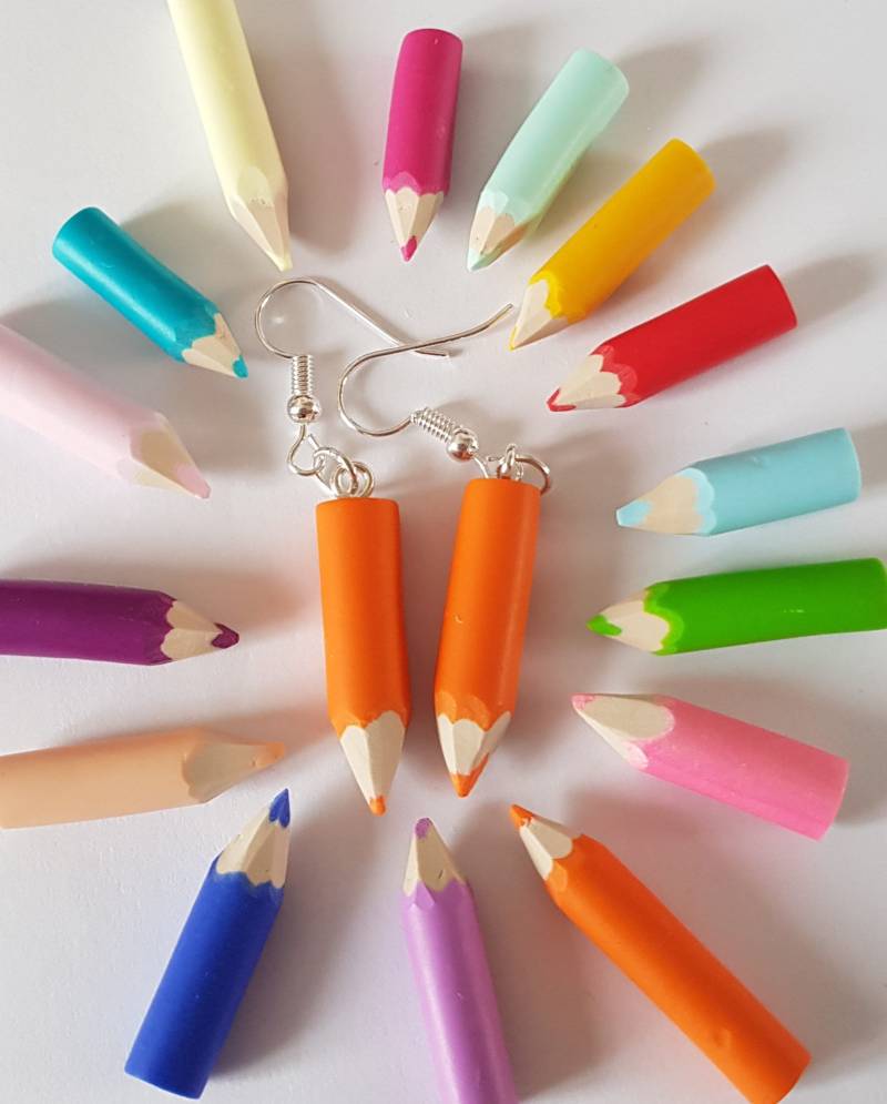 Orangefarbener, Gespitzter Bleistift, Origineller Ohrring Für Die Schule von fimorelie