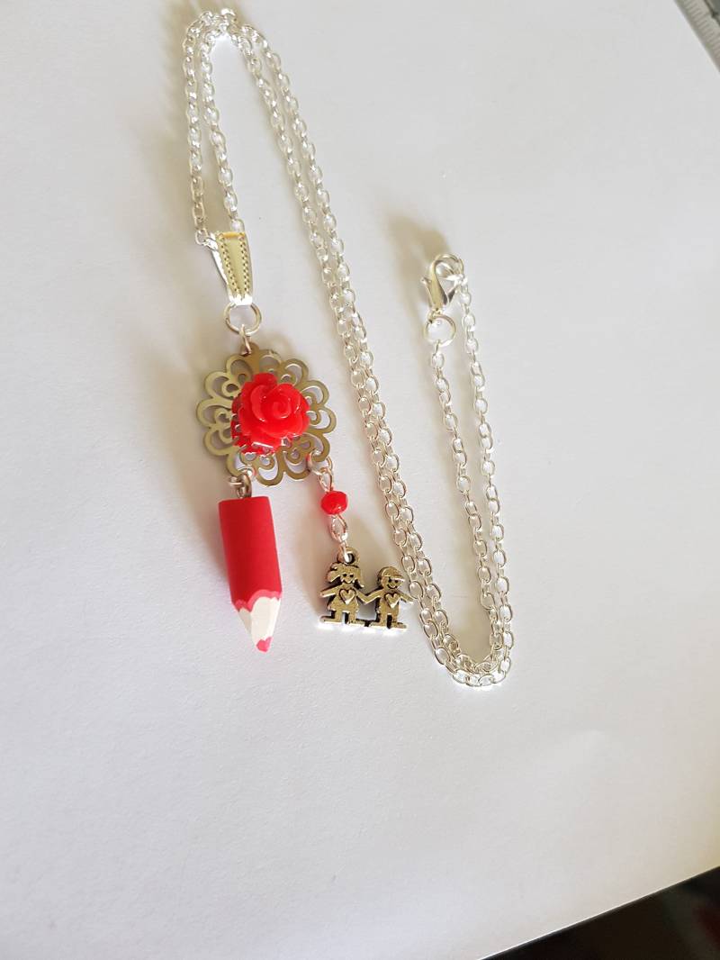 Schule Halskette, Rotstift, Zurück Zur Schule, Geschenk Herrin, Danke Geschenkschule, Atsem, Fimo von fimorelie