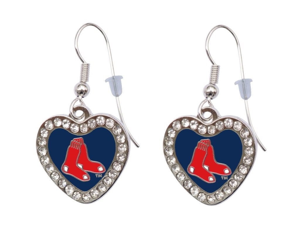 Boston Red Sox Kristall Herz Ohrringe von finaltouchgiftsco