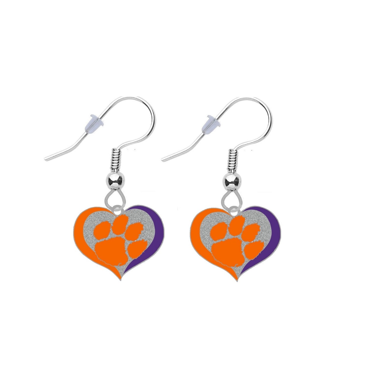 Clemson Swirl Herz Ohrringe - Wählen Sie Durchbohrt Oder Clip-On von finaltouchgiftsco