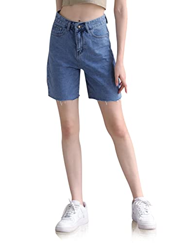 Jeans Shorts Damen,High Waist A Linie Roher Saum Lockere Sommer Hot Pants Kurze Jeanshosen Dunkelblau S von find.