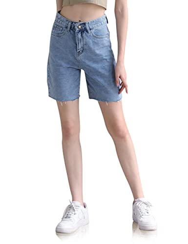 Jeans Shorts Damen,High Waist A Linie Roher Saum Lockere Sommer Hot Pants Kurze Jeanshosen Hellblau S von find.