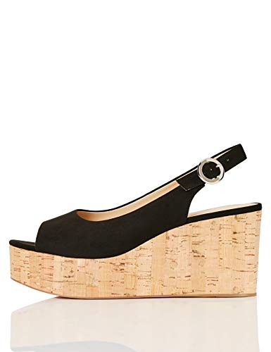 FIND Cork Peep Toe Sling Back Wedge, Peeptoe Pumps, Schwarz (Black), 36 EU (3 UK) von find.