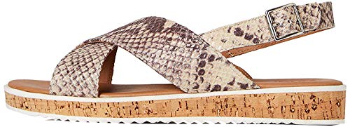 FIND Crossover Cork Sole Leather, Damen Plateausandalen, Beige (Snake Print Snake Print), 36 EU (3 UK) von find.