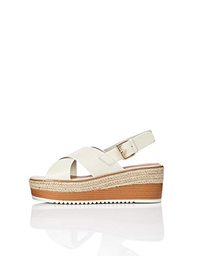 FIND Crossover Leather Platform, Damen Peeptoe Sandalen, Elfenbein (OFF WHITE OFF WHITE), 38 EU (5 UK) von find.