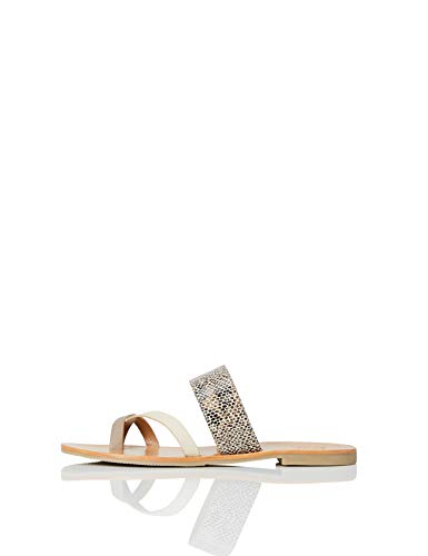 FIND Flat Toe Thong Weave Leather Sandal, Offene Sandalen, Beige (Taupe/ Python), 38 EU (5 UK) von find.