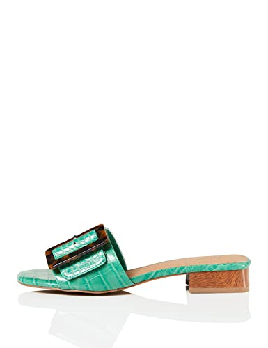 FIND Low Heel Large Buckle Mule, Pantoletten, Grün (Green Croc), 37 EU (4 UK) von find.