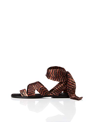 FIND Satin Tie Up, Damen Peeptoe Sandalen, Braun (ANIMAL ANIMAL), 36 EU (3 UK) von find.