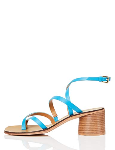 FIND Strappy Round Heel Leather, Offene Sandalen, Blau (Turquoise), 40 EU (7 UK) von find.