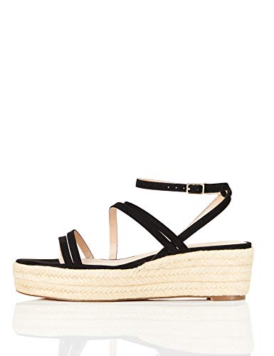 FIND Strippy Wedge ESPADRILLE, Espadrilles, Schwarz (Black), 37 EU (4 UK) von find.