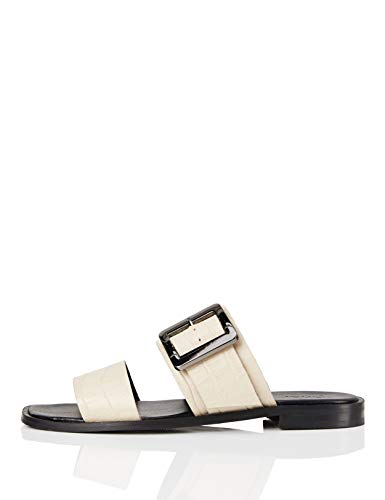 FIND Two Part Buckle Leather, Offene Sandalen, Elfenbein (Bone), 41 EU (8 UK) von find.