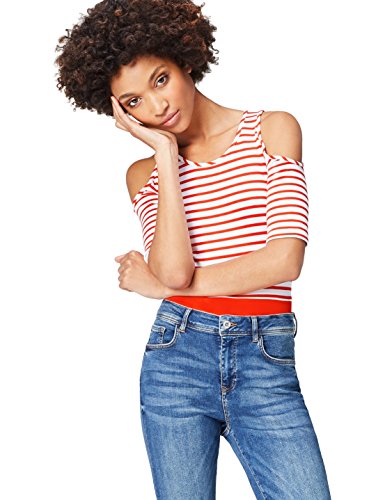 find. 17AMZ031 tops damen party, Rot (Sport Red/white Stripe), 44 (Herstellergröße: XX-Large) von find.