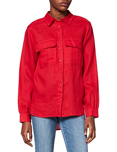 find. Damen Langärmeliges Oversized-Leinenhemd, Rot, 40, Label: L von find.