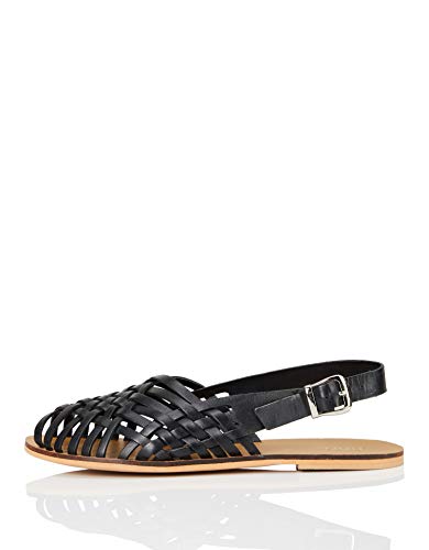 find. FIND Weave Slingback Leather Offene Sandalen, 39 EU, Schwarz Black von find.