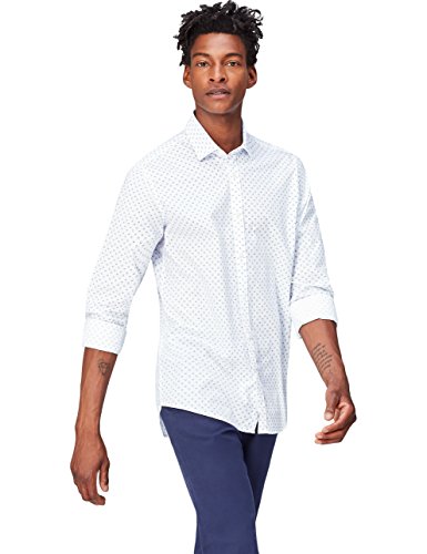 find. Hemd Herren Slim Fit mit Punktemuster und Kentkragen, Blau (Blue), 48 (Herstellergröße: Small) von find.