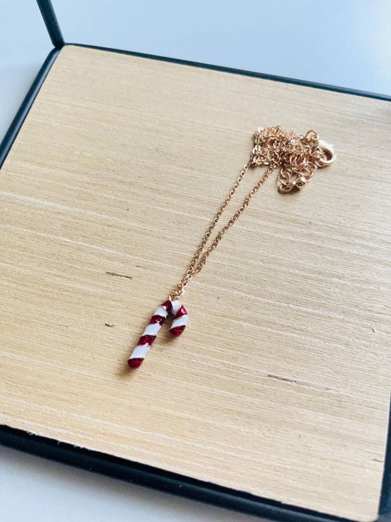 Goldene Halskette Mit Zuckerstangen Anhänger - Charm Zuckerstange Weihnachtlicher Schmuck Geschenk Für Sie Rot von findkind