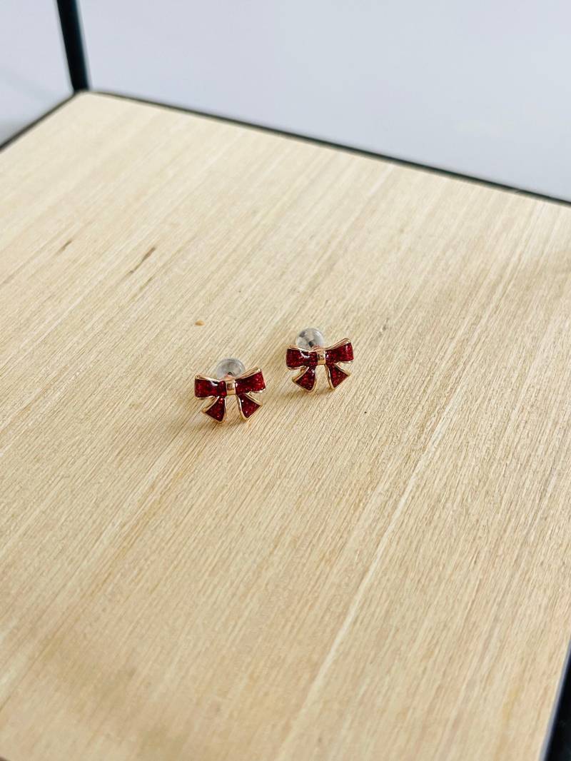 Goldene Ohrstecker Rote Schleife Ohrringe in Schleifenform Geschenk Für Sie Schleifen Gold Rot Goldschmuck von findkind