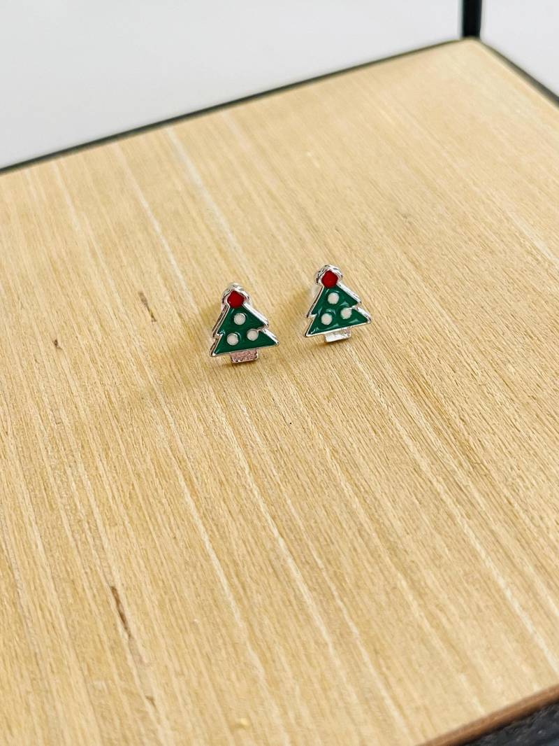 Silber Ohrstecker Tannenbaum Grün Silber Weihnachten Weihnachtlicher Schmuck Ohrringe von findkind