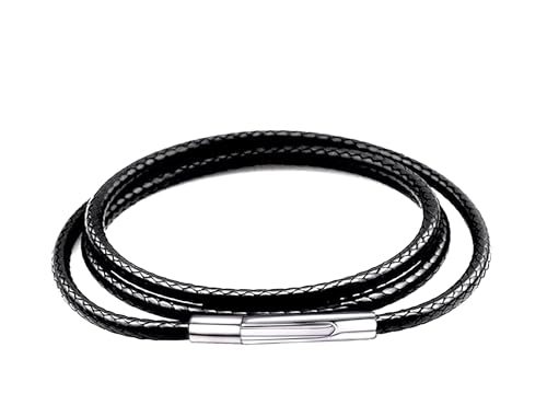 Findout 3mm schwarze wasserdichte geflochtene Lederhalskette für Herren, Edelstahl-Schnallenverschluss lederschnur lederband kette für Damen, kostenlose Seidenkette 14-36 Zoll (36) von Findout