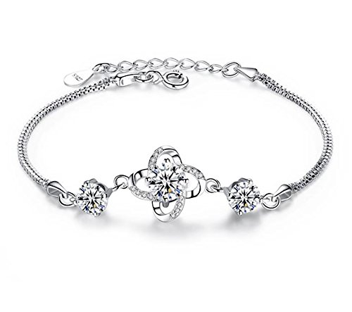 Doppelherz, 925er Sterlingsilber, weißvergoldet, Armband, Zirkonia, Paved, verstellbar, Unendlichkeitssymbol, Jahrestag, Geburtstag, Schmuck, Gänseblümchen, Kleeblatt-Armbänder, für Frauen und Mädchen von Findout