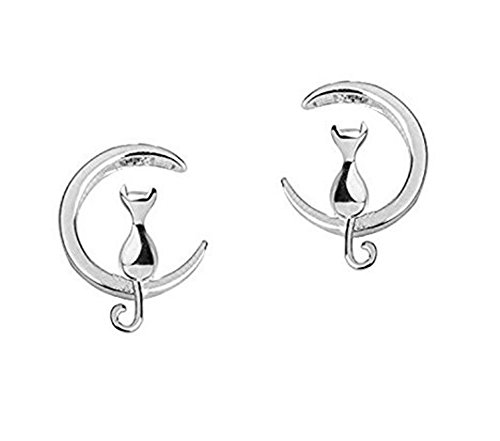 Findout 925 Sterling Silber Nette Katze lieben Sie auf dem Mond Ohrringe (f1742) von Findout