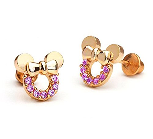 Findout - Hohle Ohrringe - Rosegold plattiert Sterling Silber Amethyst Zirkonia Würfel - Mickey Mouse - Für Frauen, Mädchen (F1782), Sterling Silber, Zirkonia, Sterling Silber, Zirkonia von findout