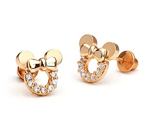 Findout F1784 Ohrstecker, vergoldet mit Roségold und Sterling-Silber, Cubic Zirkonia, weiß, Micky Maus, Kristall, Sterlingsilber, Sterling Silber, Kristall von Findout