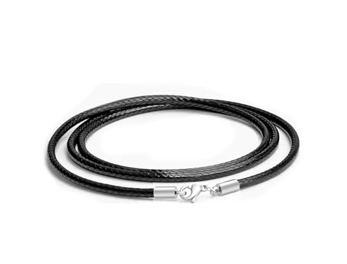 Findout 3 mm schwarze, wasserdichte geflochtene Lederkette, Unisex-Lederkette aus 925er Sterlingsilber mit Karabinerverschluss für Männer, Frauen, Jungen 14-36inch (14) von Findout