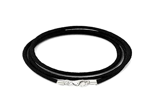 Findout 3mm schwarze Seidenkordelkette für Damen mit Karabinerverschluss aus 925er Sterlingsilber weiches Leder, schnur ketten für Herren, Mädchen, Jungen, gratis Seidenkette 14–36 Zoll (24) von Findout