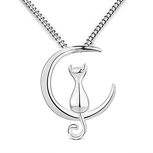 findout 925 Sterling Silber Nette Katze lieben Sie auf dem Mond Anhänger Halskette mit Bordsteinkette 18"(f480) von findout