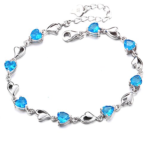 findout Amethyst rot, rosa, blau, weiß-Kristallherz-Silber-Armband für Frauen Mädchen. (heart blue) von Findout