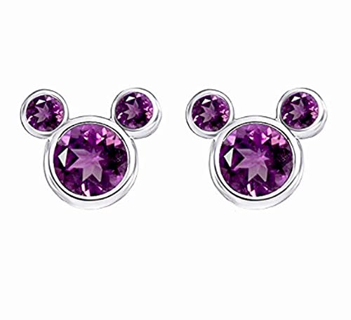 findout Damen Sterling Silber Kubikzircon Amethyst weiß rosa Kristall Mickey Mouse Ohrringe, für Mädchen Kinder. (f1758) (Purple) von Findout
