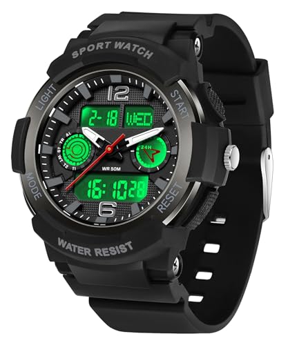 Analoge Digitale Armbanduhr für Teenager Wasserdicht Studenten Sportuhr Jugendliche Jungen mit 3 Zeitzonen LED Stoppuhr Alarm Countdown Schwarz Weiß Analoge Digitale Armbanduhr für Teenager Wasserdicht Studenten Sportuhr Jugendliche Jungen mit 3 Zeitzonen LED Stoppuhr Alarm Countdown Schwarz Weiß von findtime